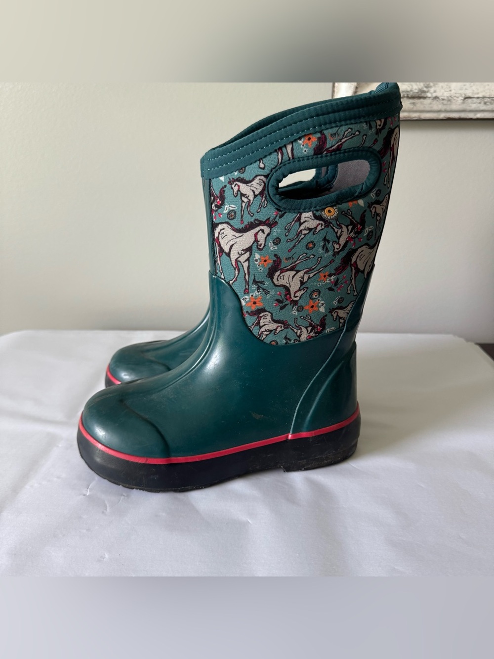 BOGS Size 13 Little Girls Unicorn Print Teal Winter Boots